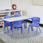 Emmy Adjustable Kids Activity Table Set – 23.6" x 47.25" Blue/Gray Plastic Table with 4 Blue Chairs – Classroom & Daycare Table for Toddlers & Kids