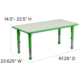 Emmy Adjustable Kids Activity Table Set – 23.6" x 47.25" Green/Gray Plastic Table with 4 Green Chairs – Classroom & Daycare Table for Toddlers & Kids