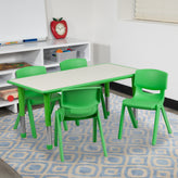 Emmy Adjustable Kids Activity Table Set – 23.6" x 47.25" Green/Gray Plastic Table with 4 Green Chairs – Classroom & Daycare Table for Toddlers & Kids
