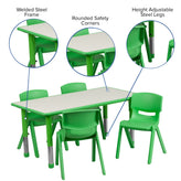 Emmy Adjustable Kids Activity Table Set – 23.6" x 47.25" Green/Gray Plastic Table with 4 Green Chairs – Classroom & Daycare Table for Toddlers & Kids