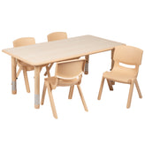 Emmy Adjustable Kids Activity Table Set – 23.6" x 47.25" Natural Plastic Table with 4 Natural Chairs – Classroom & Daycare Table for Toddlers & Kids