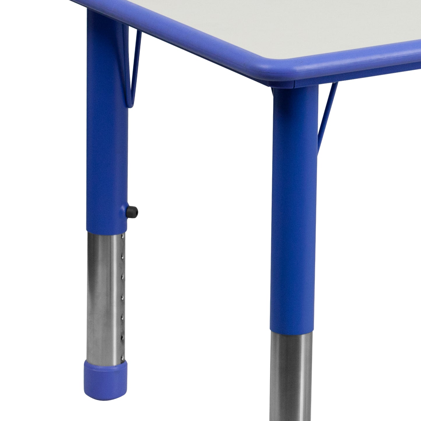 Emmy Adjustable Kids Activity Table Set – 23.6" x 47.25" Blue/Gray Plastic Table with 6 Blue Chairs – Classroom & Daycare Table for Toddlers & Kids