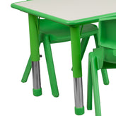 Emmy Adjustable Kids Activity Table Set – 23.6" x 47.25" Green/Gray Plastic Table with 6 Green Chairs – Classroom & Daycare Table for Toddlers & Kids