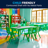 Emmy Adjustable Kids Activity Table Set – 23.6" x 47.25" Green/Gray Plastic Table with 6 Green Chairs – Classroom & Daycare Table for Toddlers & Kids