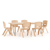 Emmy Adjustable Kids Activity Table Set – 23.6" x 47.25" Natural Plastic Table with 6 Natural Chairs – Classroom & Daycare Table for Toddlers & Kids