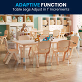 Emmy Adjustable Kids Activity Table Set – 23.6" x 47.25" Natural Plastic Table with 6 Natural Chairs – Classroom & Daycare Table for Toddlers & Kids
