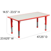 Emmy Adjustable Kids Activity Table Set – 23.6" x 47.25" Red/Gray Plastic Table with 6 Red Chairs – Classroom & Daycare Table for Toddlers & Kids