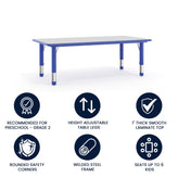 Wren Adjustable Height Kids Activity Table, Blue/Gray Plastic, 23.6"W x 47.25"L, Rectangular, Table Only