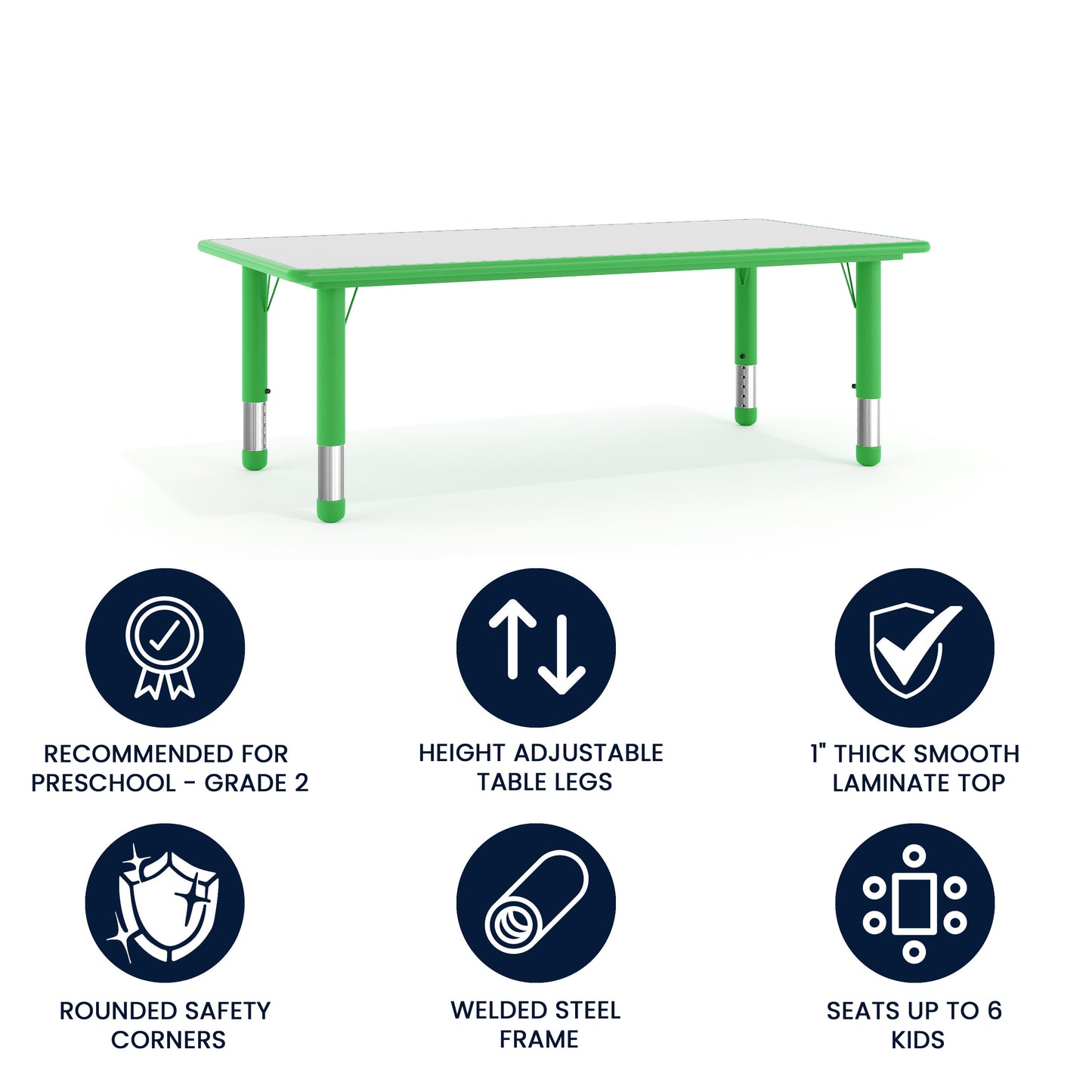 Wren Adjustable Height Kids Activity Table, Green/Gray Plastic, 23.6"W x 47.25"L, Rectangular, Table Only
