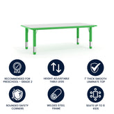 Wren Adjustable Height Kids Activity Table, Green/Gray Plastic, 23.6"W x 47.25"L, Rectangular, Table Only