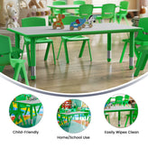 Wren Adjustable Height Kids Activity Table, Green/Gray Plastic, 23.6"W x 47.25"L, Rectangular, Table Only