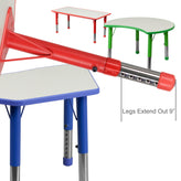 Wren Adjustable Height Kids Activity Table, Green/Gray Plastic, 23.6"W x 47.25"L, Rectangular, Table Only