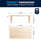 Wren Adjustable Height Kids Activity Table, Natural Plastic, 23.6"W x 47.25"L, Rectangular, Table Only