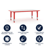 Wren Adjustable Height Kids Activity Table, Red/Gray Plastic, 23.6"W x 47.25"L, Rectangular, Table Only