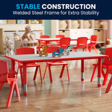 Wren Adjustable Height Kids Activity Table, Red/Gray Plastic, 23.6"W x 47.25"L, Rectangular, Table Only