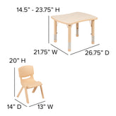Emmy 21.875"W x 26.625"L Rectangular Natural Plastic Height Adjustable Activity Table Set with 2 Chairs