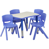 Emmy 21.875''W x 26.625''L Rectangular Blue Plastic Height Adjustable Activity Table Set with 4 Chairs