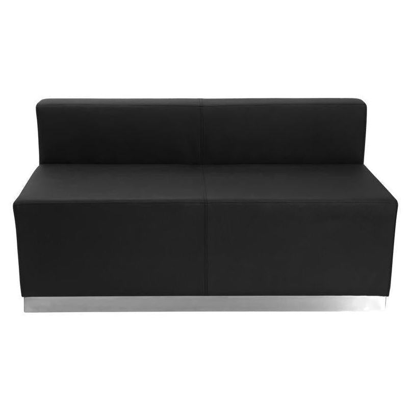 HERCULES Alon Series Black LeatherSoft Loveseat with Brushed Stainless Steel Base