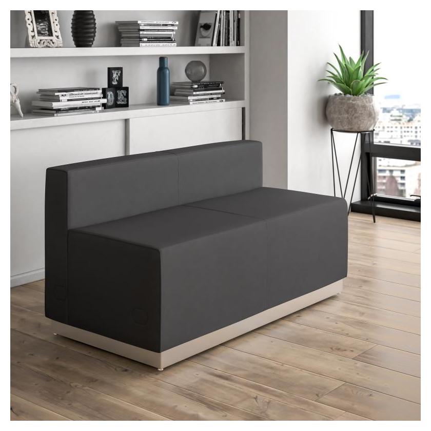 HERCULES Alon Series Black LeatherSoft Loveseat with Brushed Stainless Steel Base