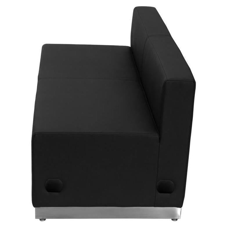 HERCULES Alon Series Black LeatherSoft Loveseat with Brushed Stainless Steel Base