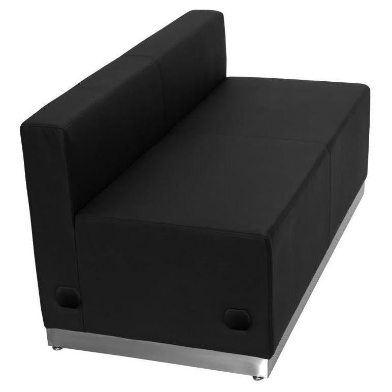 HERCULES Alon Series Black LeatherSoft Loveseat with Brushed Stainless Steel Base