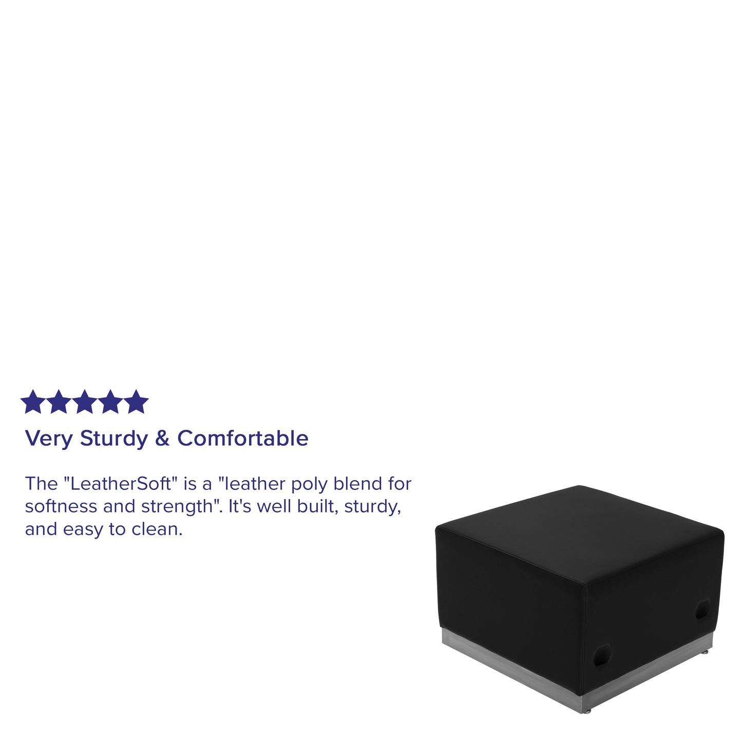 HERCULES Alon Series Black LeatherSoft Ottoman with Brushed Stainless Steel Base