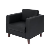 HERCULES Artemis Black LeatherSoft Reception Chair with 2 AC Outlets/1 USB/1 USB-C Ports and Solid Wood Walnut Legs with Adjustable Floor Glides
