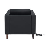 HERCULES Artemis 3 Piece Black LeatherSoft Reception Set, 8 AC Outlets/4 USB/4 USB-C Ports and Solid Walnut Wood Legs with Adjustable Floor Glides