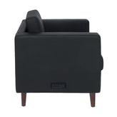 HERCULES Artemis 3 Piece Black LeatherSoft Sofa and 2 Chair Set, 8 AC Outlets/4 USB/4 USB-C Ports, Solid Wood Walnut Legs with Adjustable Glides