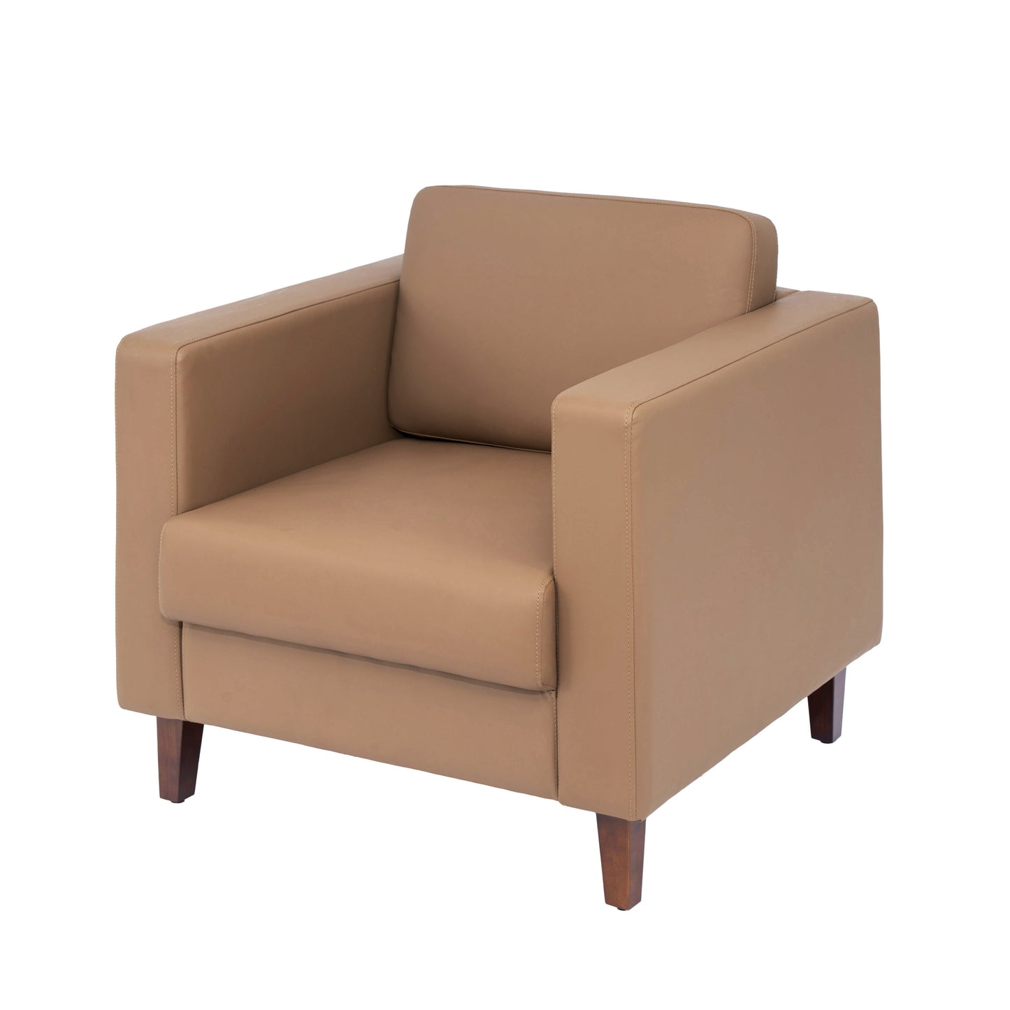 HERCULES Artemis Cognac LeatherSoft Reception Chair with 2 AC Outlets/USB/USB-C Ports and Solid Wood Walnut Legs with Adjustable Floor Glides