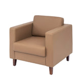 HERCULES Artemis Cognac LeatherSoft Reception Chair with 2 AC Outlets/USB/USB-C Ports and Solid Wood Walnut Legs with Adjustable Floor Glides