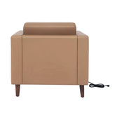 HERCULES Artemis Cognac LeatherSoft Reception Chair with 2 AC Outlets/USB/USB-C Ports and Solid Wood Walnut Legs with Adjustable Floor Glides
