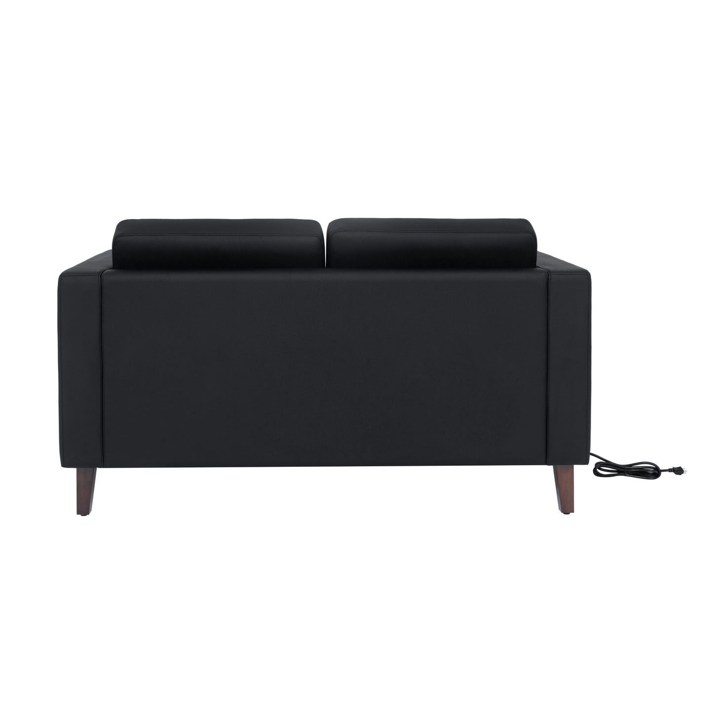 HERCULES Artemis Black LeatherSoft Reception Loveseat with 2 AC Outlets/1 USB/1 USB-C Ports and Solid Wood Walnut Legs with Adjustable Floor Glides