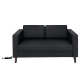 HERCULES Artemis Black LeatherSoft Reception Loveseat with 2 AC Outlets/1 USB/1 USB-C Ports and Solid Wood Walnut Legs with Adjustable Floor Glides