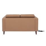 HERCULES Artemis Cognac LeatherSoft Reception Loveseat with 2 AC Outlets/1 USB/1 USB-C Ports and Solid Wood Walnut Legs with Adjustable Floor Glides