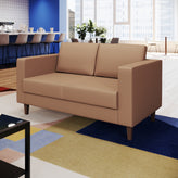 HERCULES Artemis Cognac LeatherSoft Reception Loveseat with 2 AC Outlets/1 USB/1 USB-C Ports and Solid Wood Walnut Legs with Adjustable Floor Glides