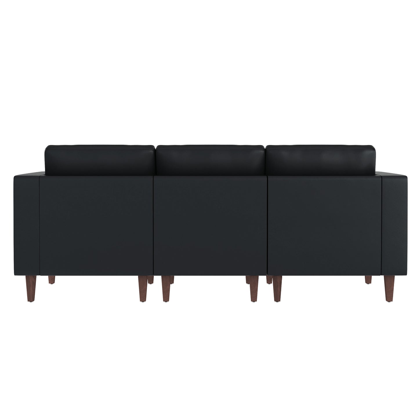 HERCULES Artemis Black LeatherSoft Reception Sofa with 4 AC Outlets/2 USB/2 USB-C Ports and Solid Wood Walnut Legs with Adjustable Floor Glides