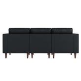 HERCULES Artemis Black LeatherSoft Reception Sofa with 4 AC Outlets/2 USB/2 USB-C Ports and Solid Wood Walnut Legs with Adjustable Floor Glides