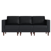 HERCULES Artemis Black LeatherSoft Reception Sofa with 4 AC Outlets/2 USB/2 USB-C Ports and Solid Wood Walnut Legs with Adjustable Floor Glides