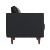 HERCULES Artemis Black LeatherSoft Reception Sofa with 4 AC Outlets/2 USB/2 USB-C Ports and Solid Wood Walnut Legs with Adjustable Floor Glides