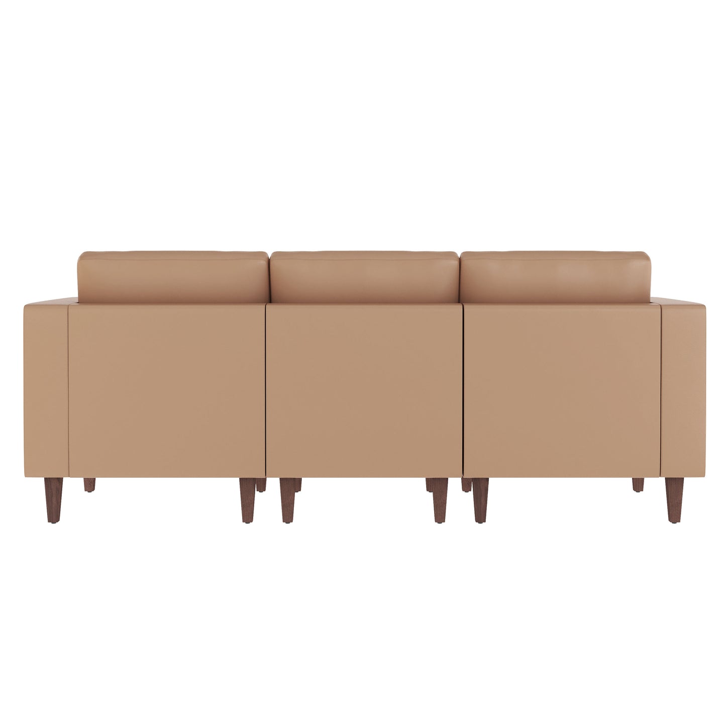 HERCULES Artemis Cognac LeatherSoft Reception Sofa with 4 AC Outlets/2 USB/2 USB-C Ports and Solid Wood Walnut Legs with Adjustable Floor Glides