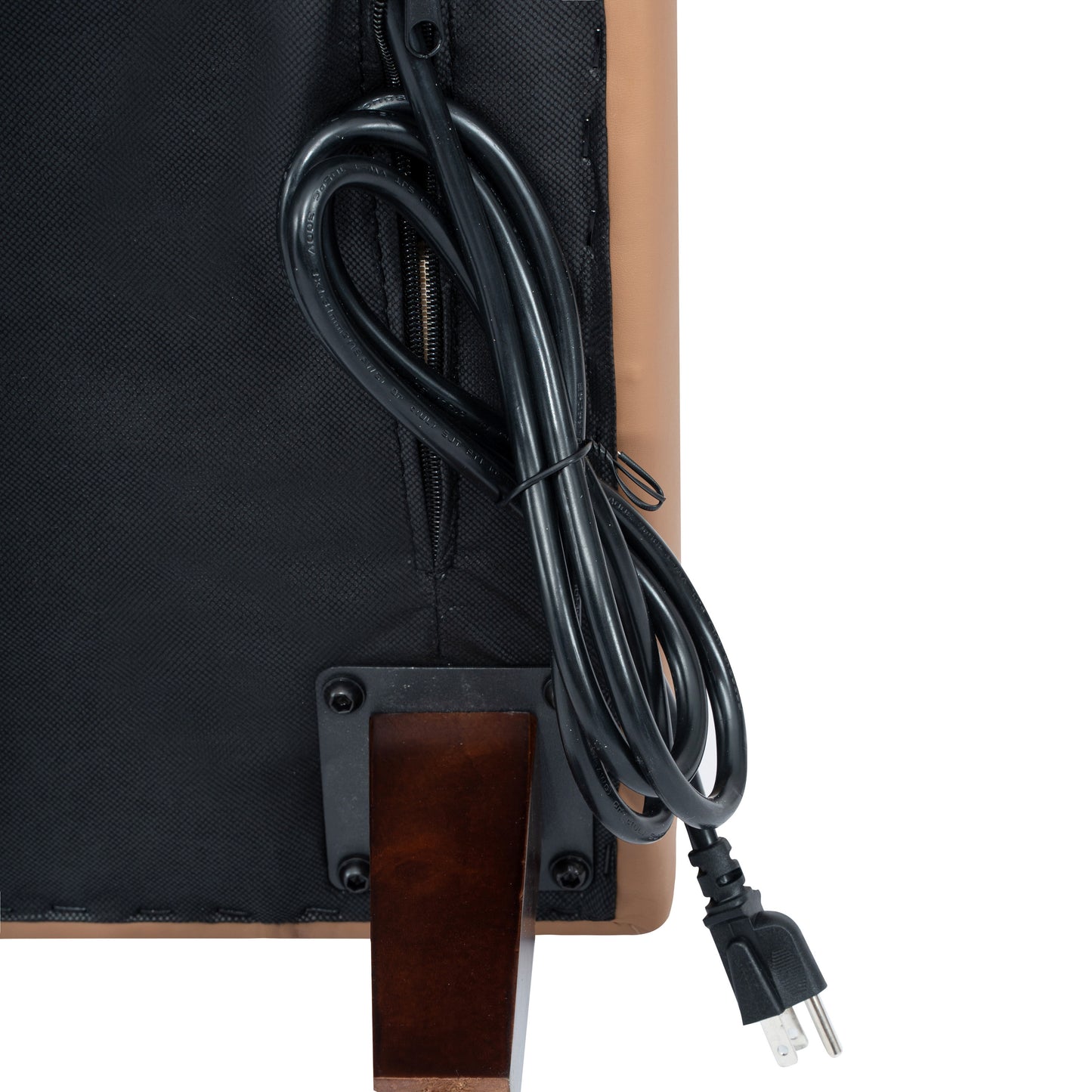 HERCULES Artemis Cognac LeatherSoft Reception Sofa with 4 AC Outlets/2 USB/2 USB-C Ports and Solid Wood Walnut Legs with Adjustable Floor Glides
