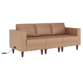 HERCULES Artemis Cognac LeatherSoft Reception Sofa with 4 AC Outlets/2 USB/2 USB-C Ports and Solid Wood Walnut Legs with Adjustable Floor Glides