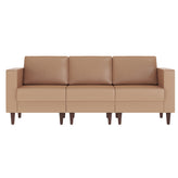 HERCULES Artemis Cognac LeatherSoft Reception Sofa with 4 AC Outlets/2 USB/2 USB-C Ports and Solid Wood Walnut Legs with Adjustable Floor Glides