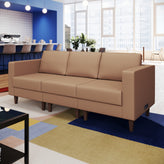 HERCULES Artemis Cognac LeatherSoft Reception Sofa with 4 AC Outlets/2 USB/2 USB-C Ports and Solid Wood Walnut Legs with Adjustable Floor Glides