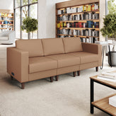 HERCULES Artemis Cognac LeatherSoft Reception Sofa with 4 AC Outlets/2 USB/2 USB-C Ports and Solid Wood Walnut Legs with Adjustable Floor Glides
