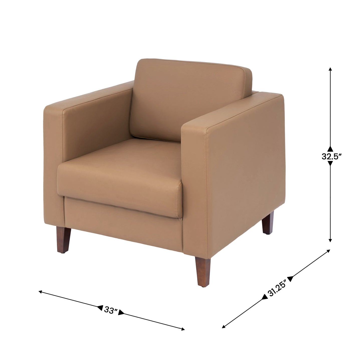 HERCULES Artemis 3 Piece Cognac LeatherSoft Reception Set, 8 AC Outlets/4 USB/4 USB-C Ports and Solid Walnut Wood Legs with Adjustable Floor Glides