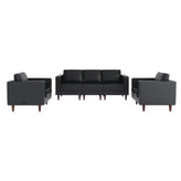 HERCULES Artemis 3 Piece Black LeatherSoft Sofa and 2 Chair Set, 8 AC Outlets/4 USB/4 USB-C Ports, Solid Wood Walnut Legs with Adjustable Glides