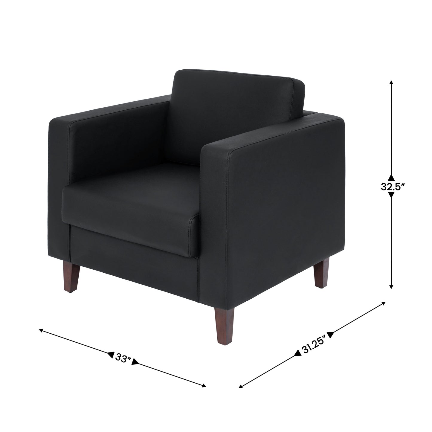 HERCULES Artemis 3 Piece Black LeatherSoft Sofa and 2 Chair Set, 8 AC Outlets/4 USB/4 USB-C Ports, Solid Wood Walnut Legs with Adjustable Glides