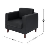 HERCULES Artemis 3 Piece Black LeatherSoft Sofa and 2 Chair Set, 8 AC Outlets/4 USB/4 USB-C Ports, Solid Wood Walnut Legs with Adjustable Glides